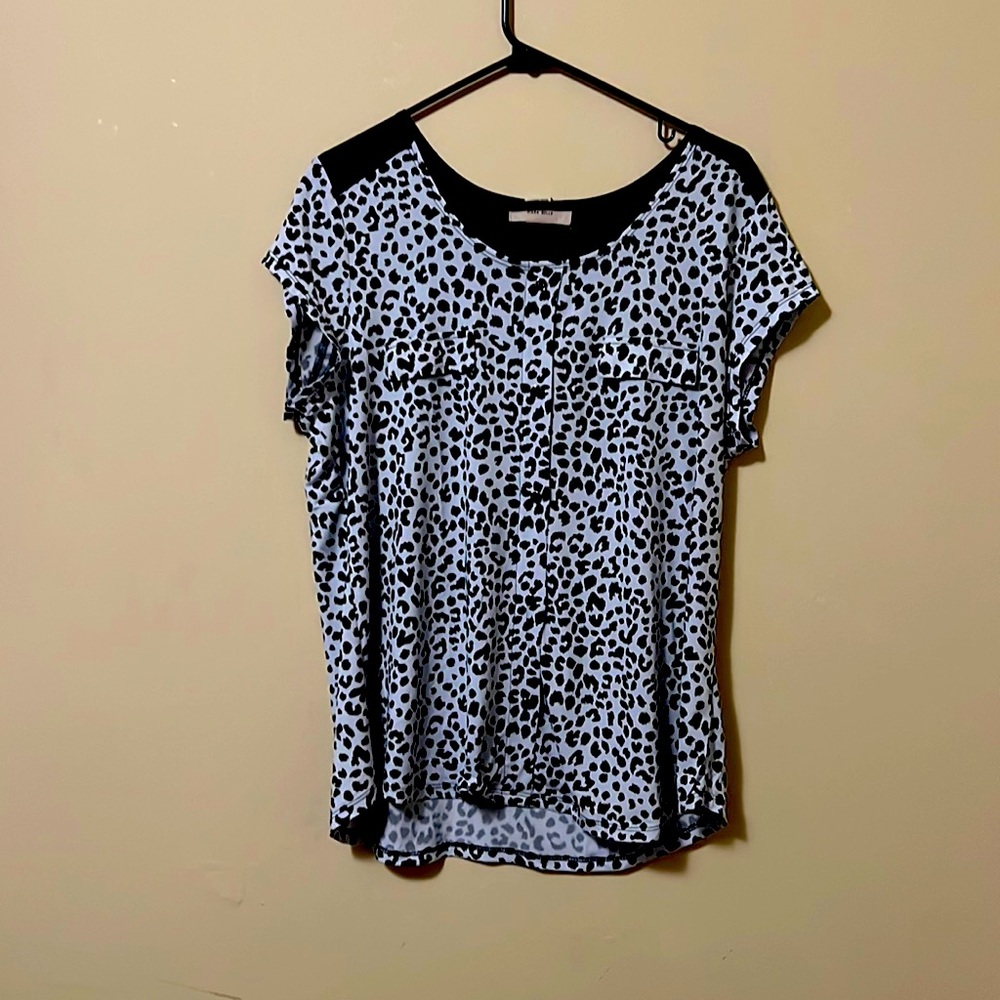 Diana Belle Black and Leopard Print Blouse - Size XL